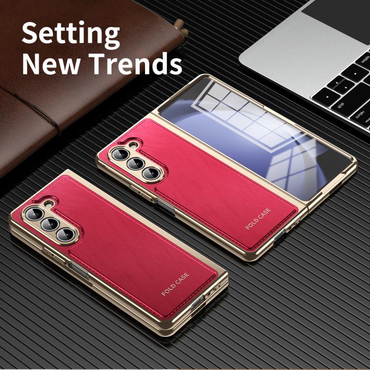For Samsung Galaxy Z Fold5 Integrated Gold Wire Silver Brocade Plating Phone Case