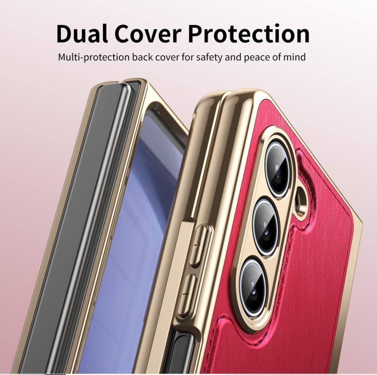 For Samsung Galaxy Z Fold5 Integrated Gold Wire Silver Brocade Plating Phone Case