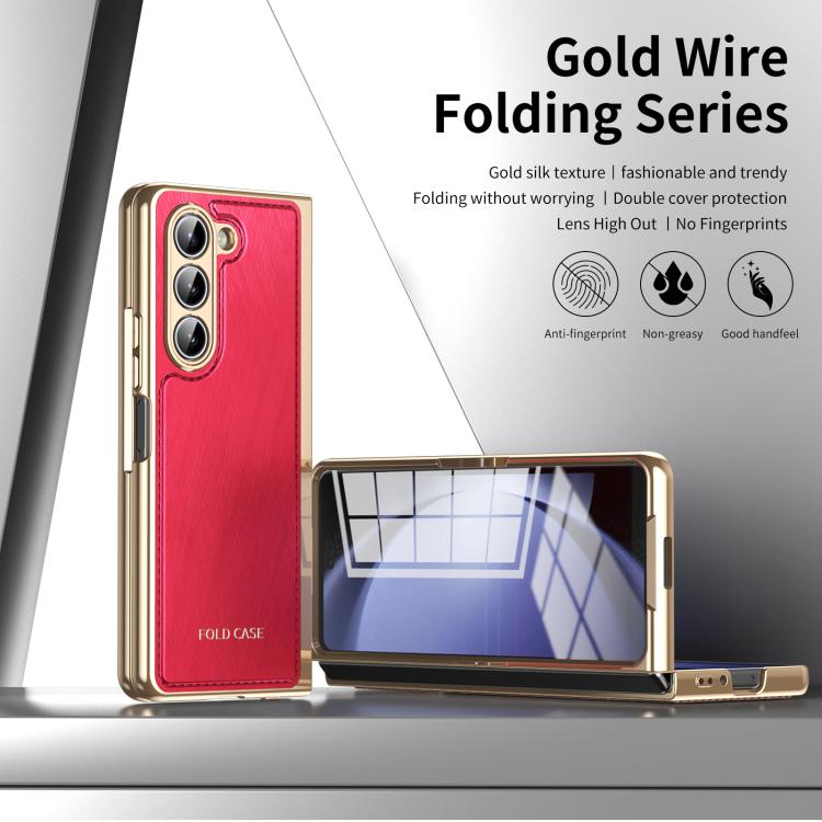 For Samsung Galaxy Z Fold5 Integrated Gold Wire Silver Brocade Plating Phone Case