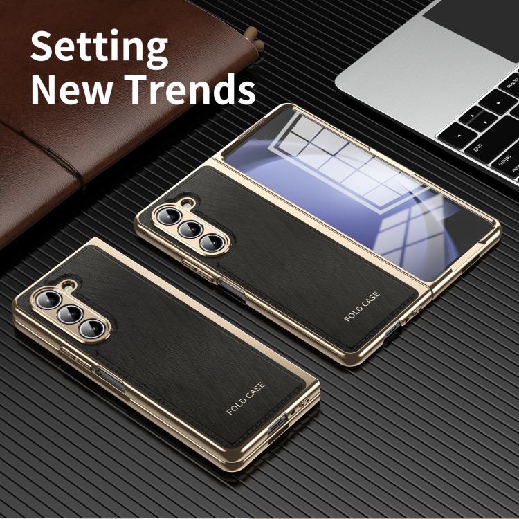 For Samsung Galaxy Z Fold5 Integrated Gold Wire Silver Brocade Plating Phone Case