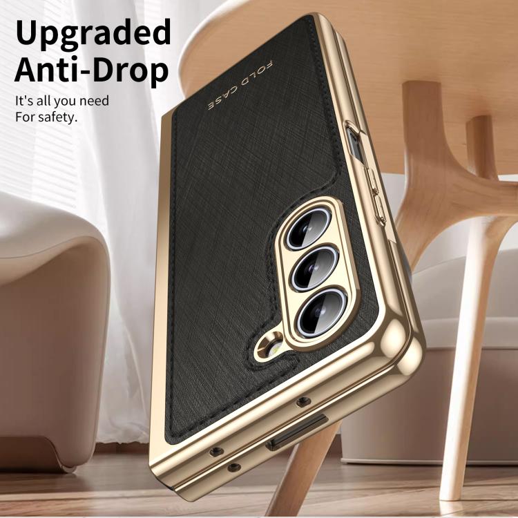For Samsung Galaxy Z Fold5 Integrated Gold Wire Silver Brocade Plating Phone Case