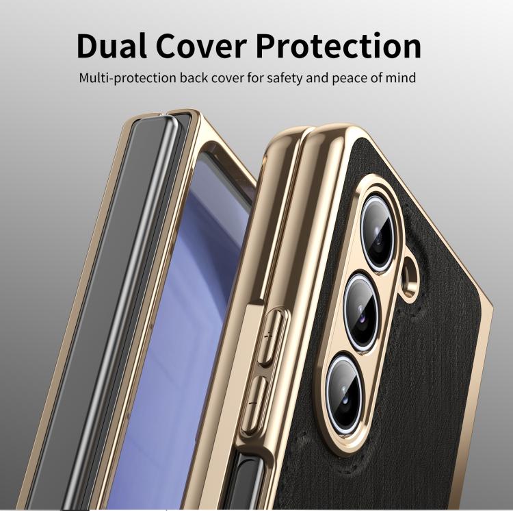 For Samsung Galaxy Z Fold5 Integrated Gold Wire Silver Brocade Plating Phone Case