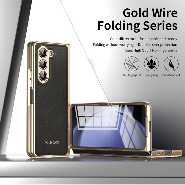 For Samsung Galaxy Z Fold5 Integrated Gold Wire Silver Brocade Plating Phone Case