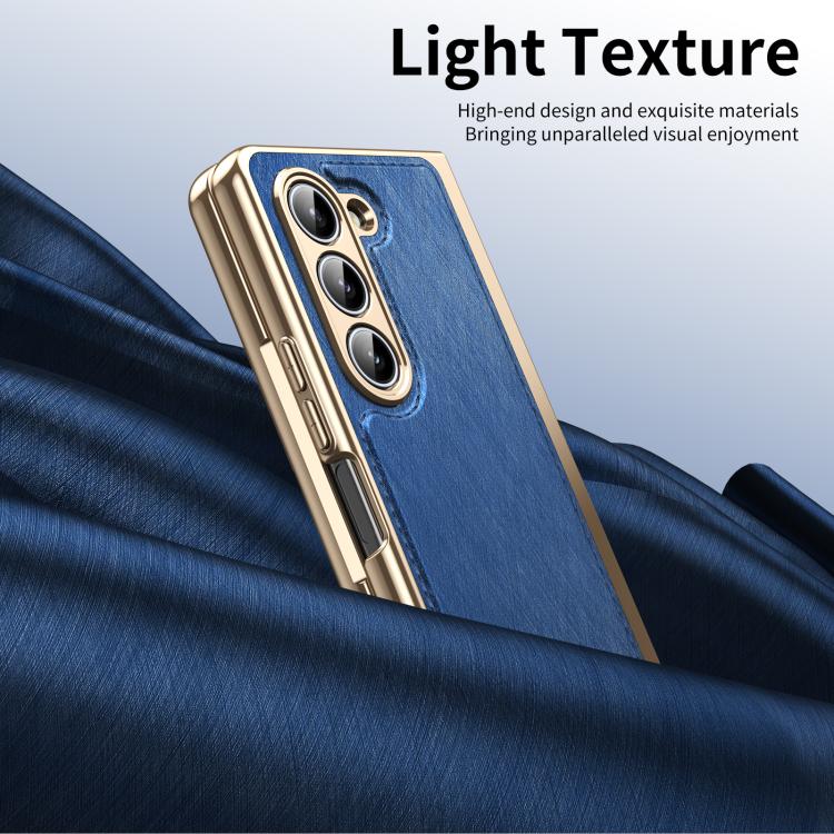 For Samsung Galaxy Z Fold5 Integrated Gold Wire Silver Brocade Plating Phone Case