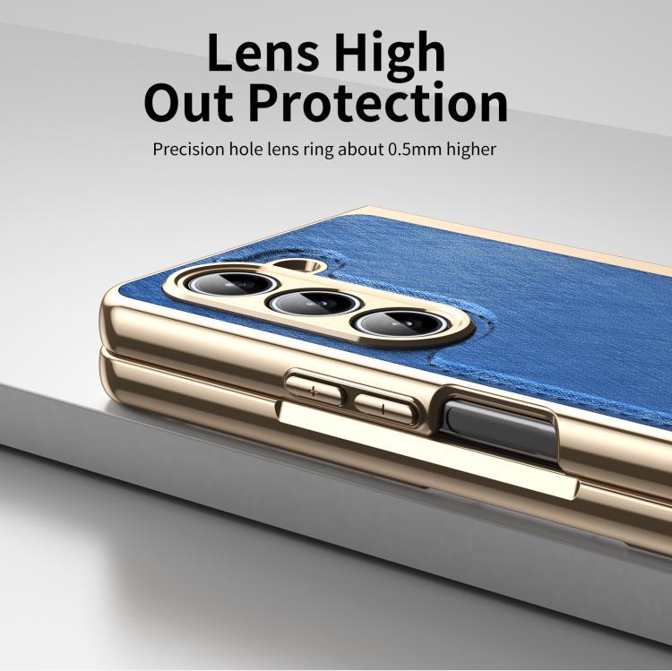 For Samsung Galaxy Z Fold5 Integrated Gold Wire Silver Brocade Plating Phone Case