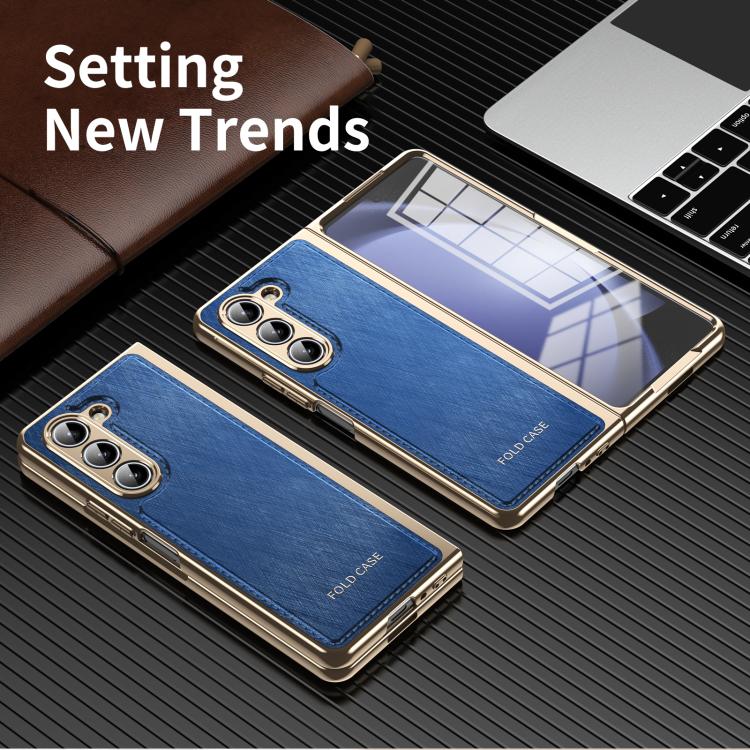 For Samsung Galaxy Z Fold5 Integrated Gold Wire Silver Brocade Plating Phone Case