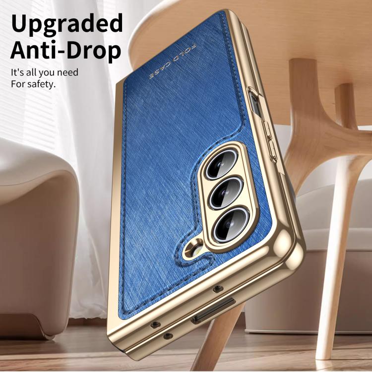 For Samsung Galaxy Z Fold5 Integrated Gold Wire Silver Brocade Plating Phone Case