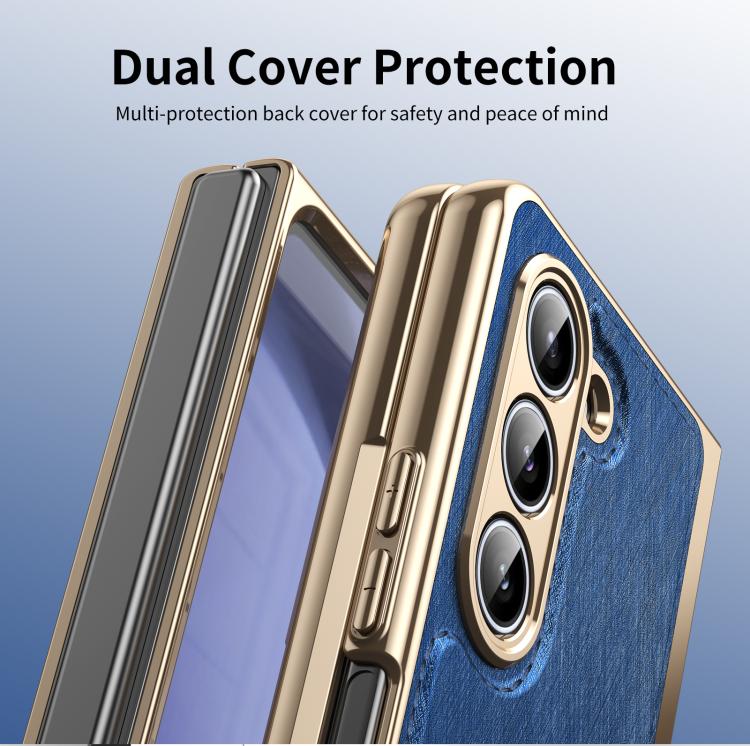 For Samsung Galaxy Z Fold5 Integrated Gold Wire Silver Brocade Plating Phone Case