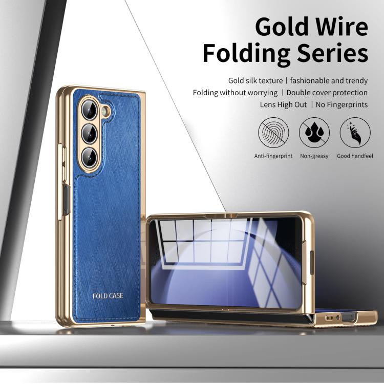 For Samsung Galaxy Z Fold5 Integrated Gold Wire Silver Brocade Plating Phone Case