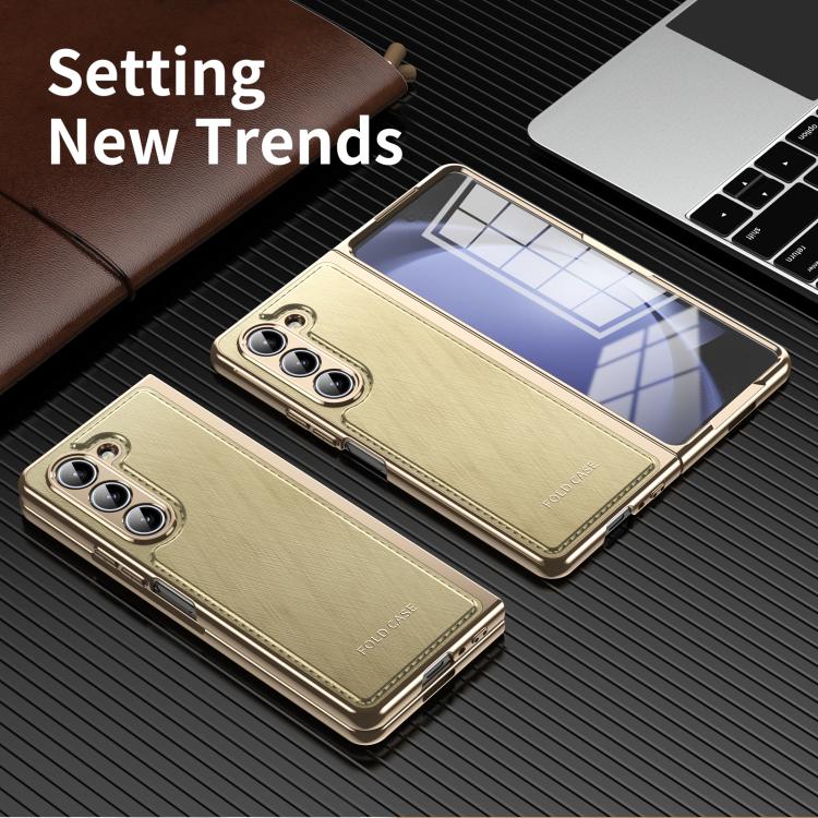 For Samsung Galaxy Z Fold5 Integrated Gold Wire Silver Brocade Plating Phone Case