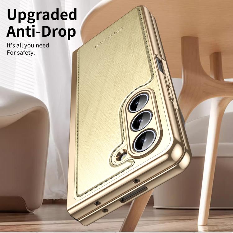 For Samsung Galaxy Z Fold5 Integrated Gold Wire Silver Brocade Plating Phone Case