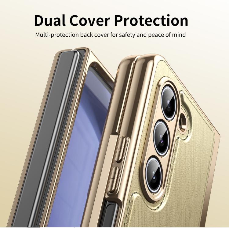 For Samsung Galaxy Z Fold5 Integrated Gold Wire Silver Brocade Plating Phone Case