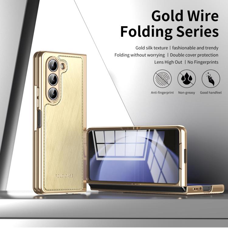 For Samsung Galaxy Z Fold5 Integrated Gold Wire Silver Brocade Plating Phone Case