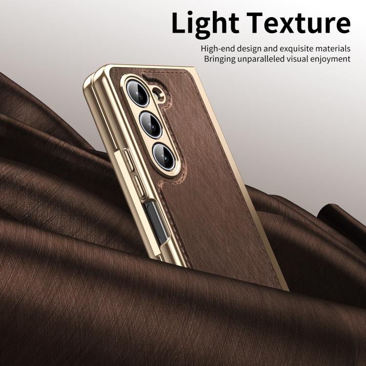 For Samsung Galaxy Z Fold5 Integrated Gold Wire Silver Brocade Plating Phone Case