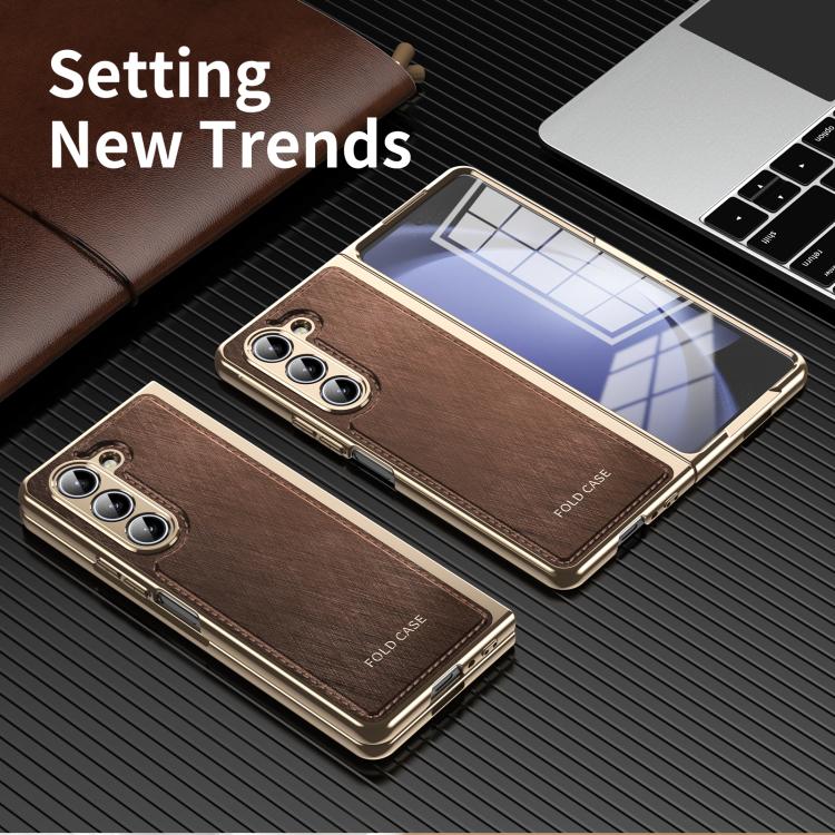 For Samsung Galaxy Z Fold5 Integrated Gold Wire Silver Brocade Plating Phone Case