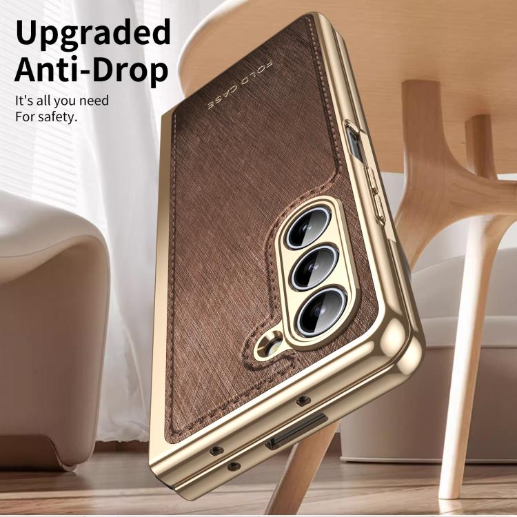 For Samsung Galaxy Z Fold5 Integrated Gold Wire Silver Brocade Plating Phone Case