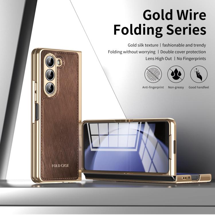 For Samsung Galaxy Z Fold5 Integrated Gold Wire Silver Brocade Plating Phone Case
