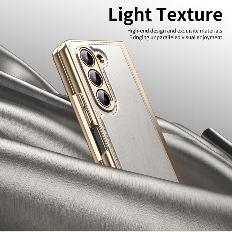 For Samsung Galaxy Z Fold5 Integrated Gold Wire Silver Brocade Plating Phone Case