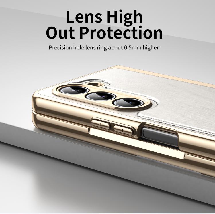 For Samsung Galaxy Z Fold5 Integrated Gold Wire Silver Brocade Plating Phone Case
