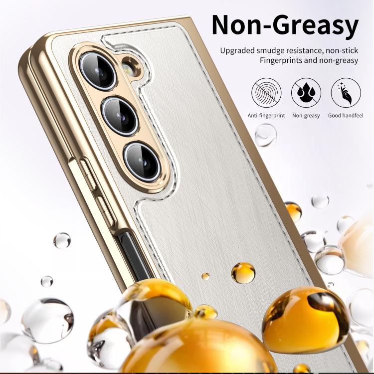 For Samsung Galaxy Z Fold5 Integrated Gold Wire Silver Brocade Plating Phone Case