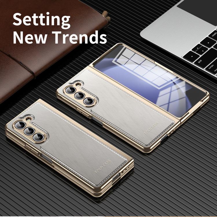 For Samsung Galaxy Z Fold5 Integrated Gold Wire Silver Brocade Plating Phone Case