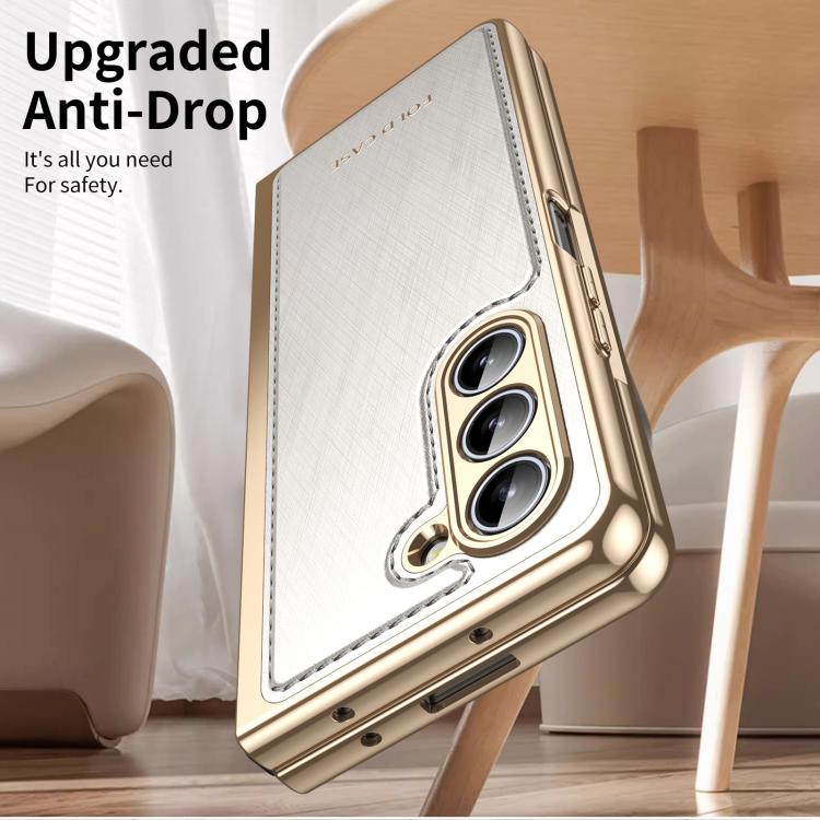 For Samsung Galaxy Z Fold5 Integrated Gold Wire Silver Brocade Plating Phone Case