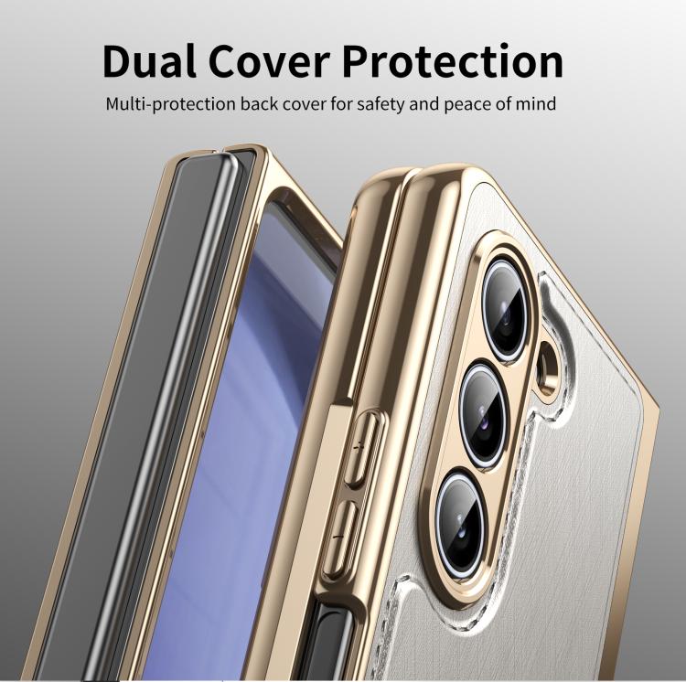 For Samsung Galaxy Z Fold5 Integrated Gold Wire Silver Brocade Plating Phone Case