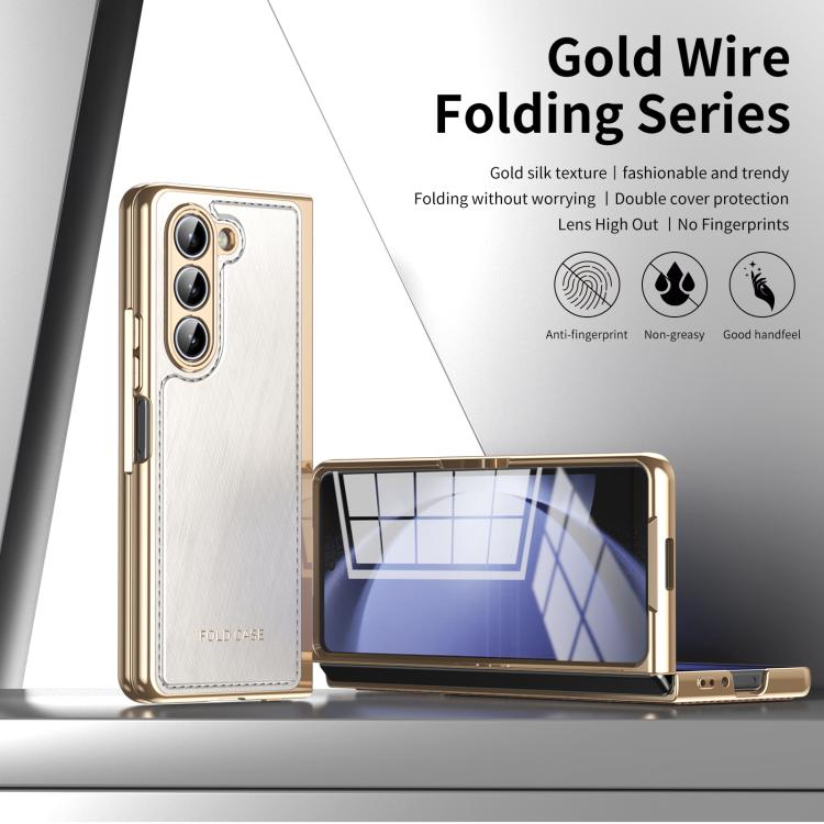 For Samsung Galaxy Z Fold5 Integrated Gold Wire Silver Brocade Plating Phone Case