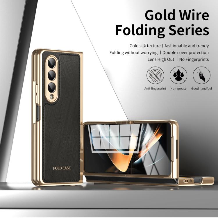 For Samsung Galaxy Z Fold4 Integrated Gold Wire Silver Brocade Plating Phone Case