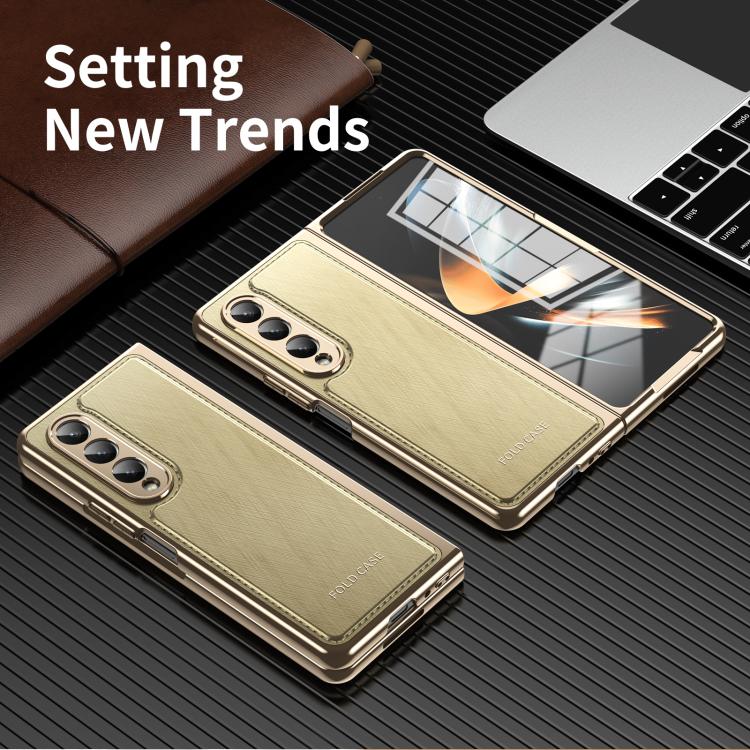 For Samsung Galaxy Z Fold4 Integrated Gold Wire Silver Brocade Plating Phone Case