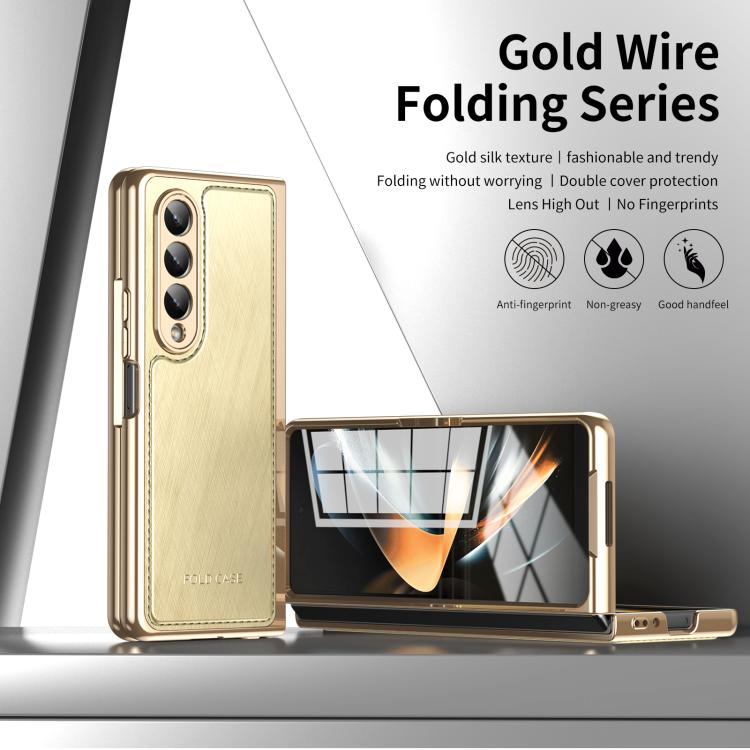 For Samsung Galaxy Z Fold4 Integrated Gold Wire Silver Brocade Plating Phone Case
