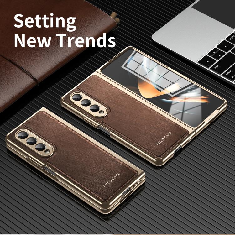 For Samsung Galaxy Z Fold4 Integrated Gold Wire Silver Brocade Plating Phone Case