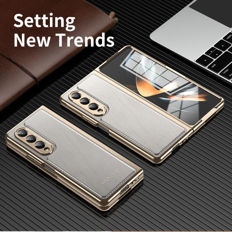 For Samsung Galaxy Z Fold4 Integrated Gold Wire Silver Brocade Plating Phone Case