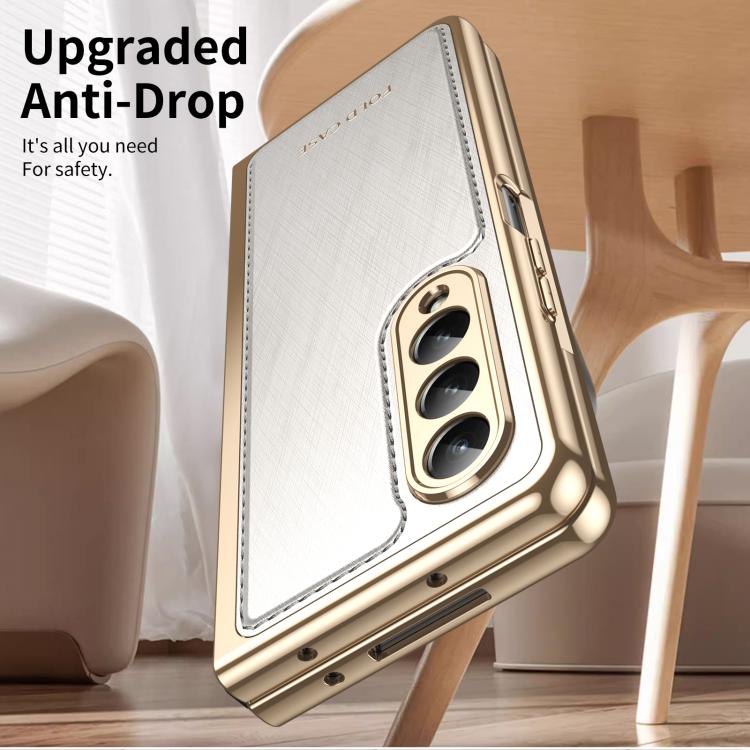 For Samsung Galaxy Z Fold4 Integrated Gold Wire Silver Brocade Plating Phone Case