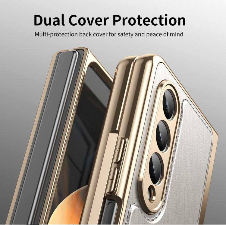 For Samsung Galaxy Z Fold4 Integrated Gold Wire Silver Brocade Plating Phone Case