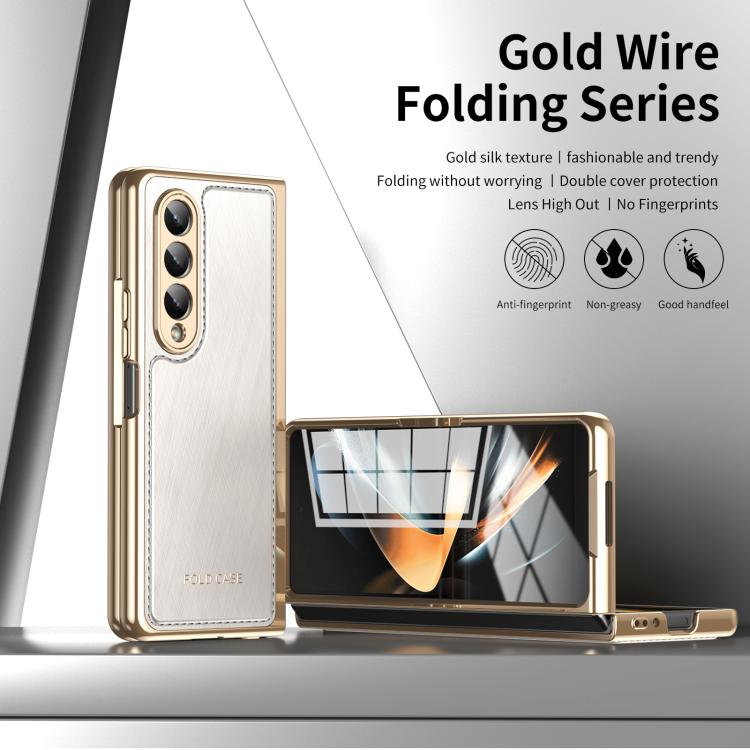For Samsung Galaxy Z Fold4 Integrated Gold Wire Silver Brocade Plating Phone Case