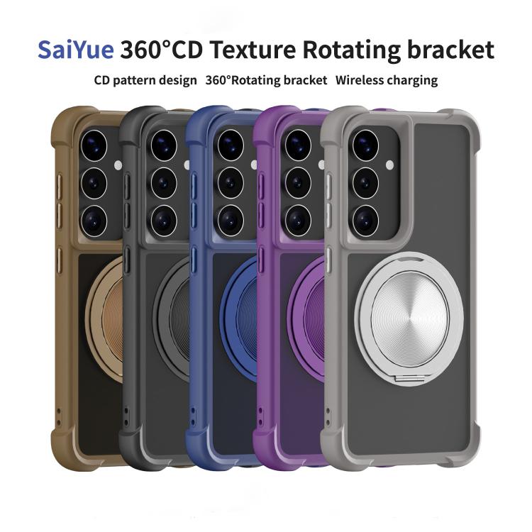 For Samsung Galaxy S25 5G CD Texture 360 Degree Rotating Holder MagSafe Phone Case