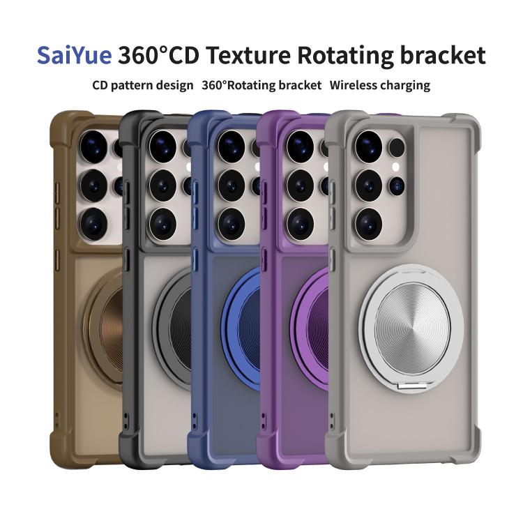 For Samsung Galaxy S25 Ultra 5G CD Texture 360 Degree Rotating Holder MagSafe Phone Case