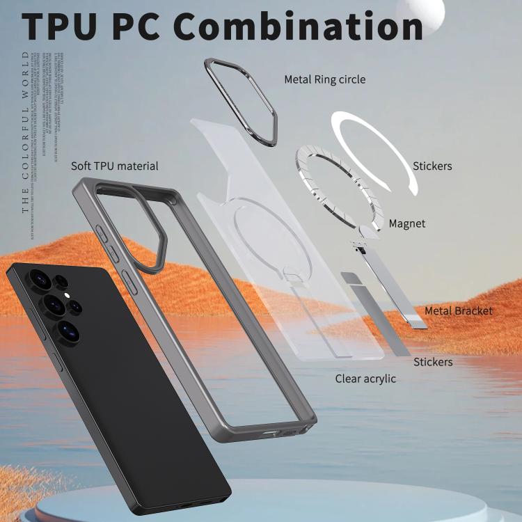 For Samsung Galaxy S22 Ultra 5G Star Shine Series TPU + PC MagSafe Phone Case with Fold Holder