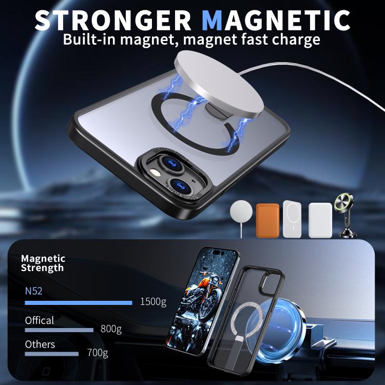 For iPhone 15 Star Shine Series TPU + PC MagSafe Phone Case with Fold Holder