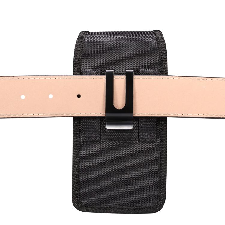 For 6.7-6.9 inch Magnetic Buckle Oxford Cloth with Card Slot Waist-mounted Phone Case - Black