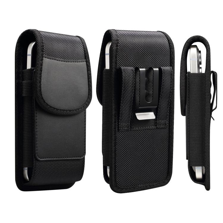 For 6.2-6.5 inch Magnetic Buckle Oxford Cloth with Card Slot Waist-mounted Phone Case - Black