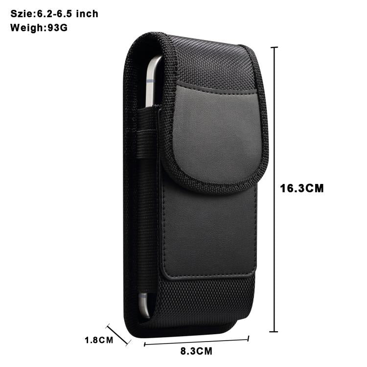 For 6.2-6.5 inch Magnetic Buckle Oxford Cloth with Card Slot Waist-mounted Phone Case - Black