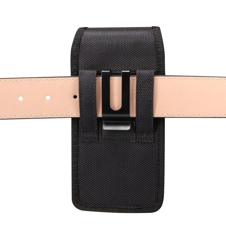 For 6.2-6.5 inch Magnetic Buckle Oxford Cloth with Card Slot Waist-mounted Phone Case - Black