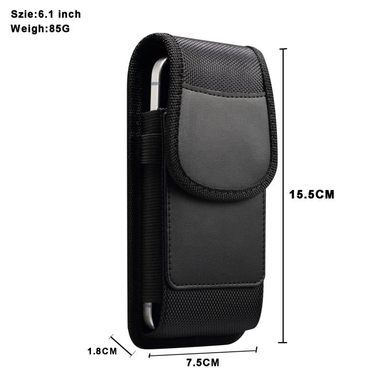 For 6.1 inch  Magnetic Buckle Oxford Cloth with Card Slot Waist-mounted Phone Case - Black