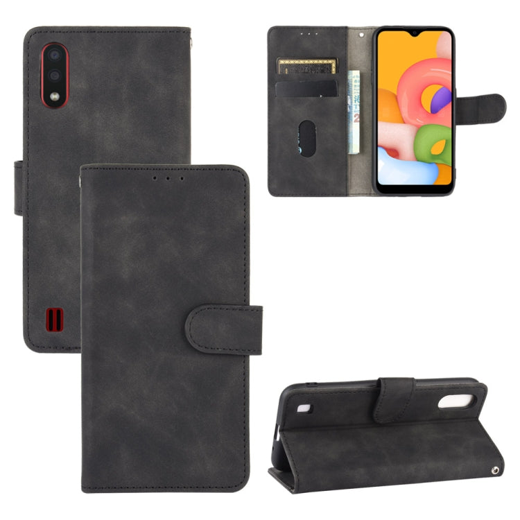 For Samsung Galaxy A01 (Global Version) Solid Color Skin Feel Magnetic Buckle Horizontal Flip Calf Texture PU Leather Case with Holder & Card Slots & Wallet