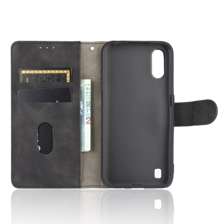For Samsung Galaxy A01 (Global Version) Solid Color Skin Feel Magnetic Buckle Horizontal Flip Calf Texture PU Leather Case with Holder & Card Slots & Wallet
