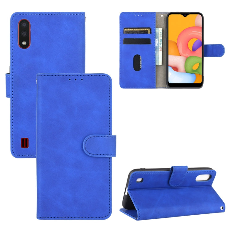 For Samsung Galaxy A01 (Global Version) Solid Color Skin Feel Magnetic Buckle Horizontal Flip Calf Texture PU Leather Case with Holder & Card Slots & Wallet