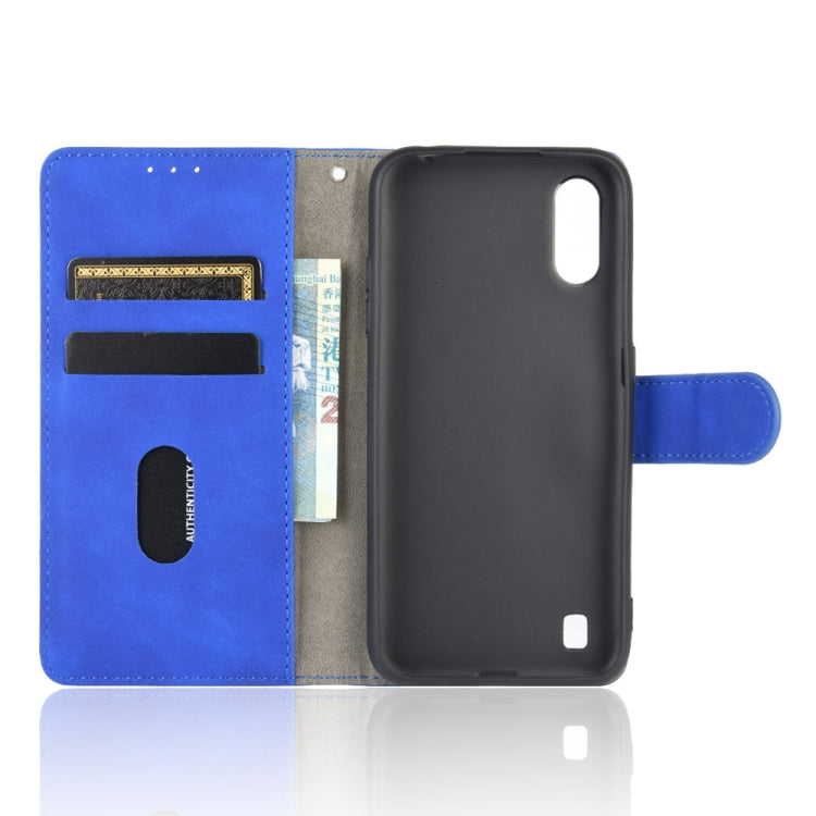 For Samsung Galaxy A01 (Global Version) Solid Color Skin Feel Magnetic Buckle Horizontal Flip Calf Texture PU Leather Case with Holder & Card Slots & Wallet