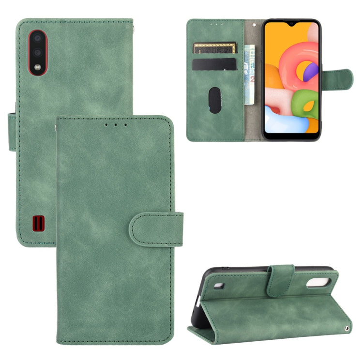 For Samsung Galaxy A01 (Global Version) Solid Color Skin Feel Magnetic Buckle Horizontal Flip Calf Texture PU Leather Case with Holder & Card Slots & Wallet